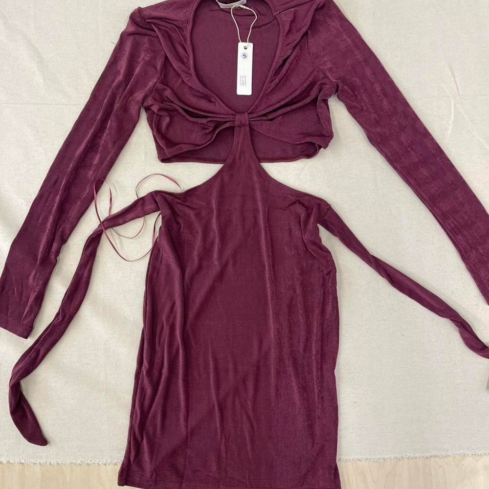 Burgundy two-piece mini dress set